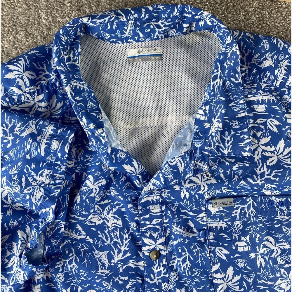 Colombia PFG Loud Blue/White Floral Hawaiian Shirt Mens 3XL Vented Omni Shade
